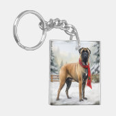 Bullmastiff Hond in Sneeuw Kerstmis Sleutelhanger (Voorkant Links)