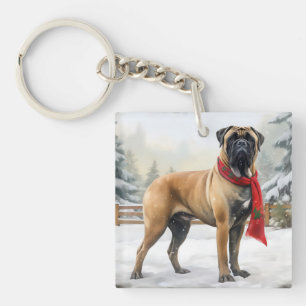 Bullmastiff Hond in Sneeuw Kerstmis Sleutelhanger