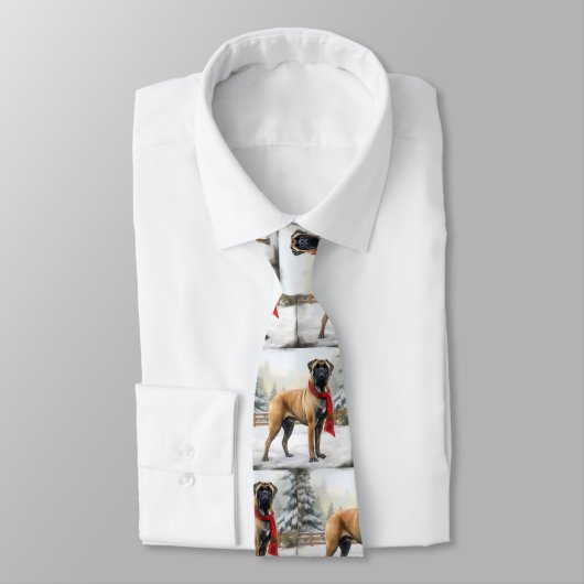 Bullmastiff Hond in Sneeuw Kerstmis Stropdas (Gebonden)