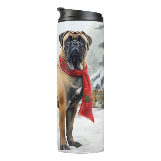 Bullmastiff Hond in Sneeuw Kerstmis Thermosbeker (Geroteerd rechts)
