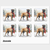 Bullmastiff Hond in Sneeuw Kerstmis Vierkante Sticker (Vel)