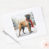 Bullmastiff Hond in Sneeuw Kerstmis Vierkante Sticker (Envelop)