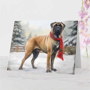 Bullmastiff-hond in sneeuw met Kerstmis Kaart