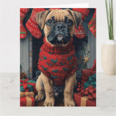 Bullmastiff-hond met kerstcadeaus open haard kaart (Voorkant)