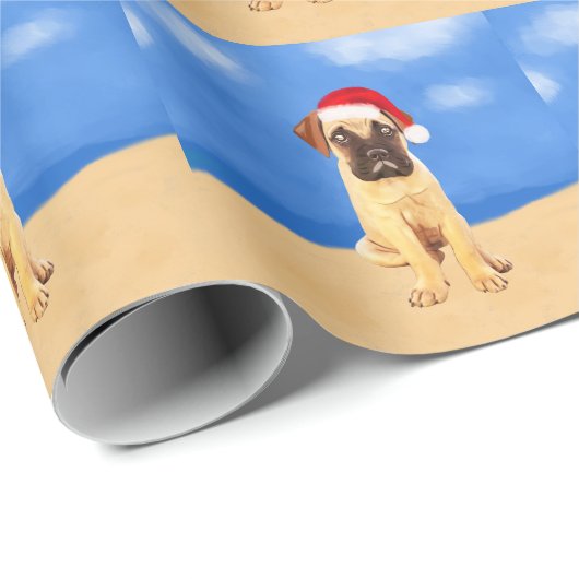Bullmastiff Hond Op Strand Kerstvakantie Cadeaupapier (Rol Hoek)