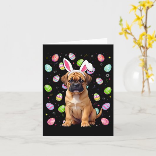 Bullmastiff Hond Paaseieren Hunt Bunny Ear Bullmas Kaart (Gele Bloem)