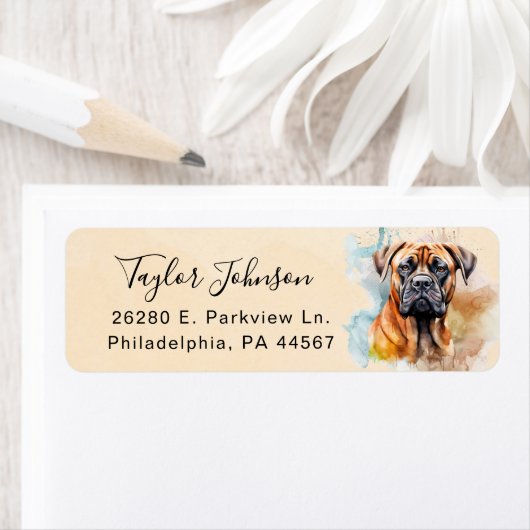 Bullmastiff-hond retouradreslabel etiket (Insitu)