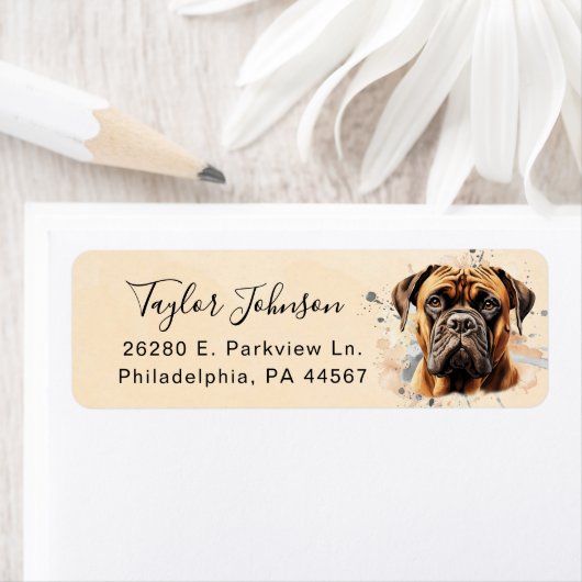 Bullmastiff-hond retouradreslabel etiket (Insitu)