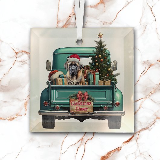 Bullmastiff Hond Retro Truck Kerstmis Glas Ornament