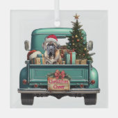 Bullmastiff Hond Retro Truck Kerstmis Glas Ornament (Voorkant)