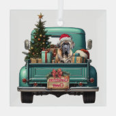 Bullmastiff Hond Retro Truck Kerstmis Glas Ornament (Achterkant)