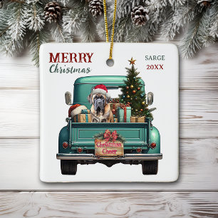 Bullmastiff Hond Retro Truck Kerstmis Keramisch Ornament
