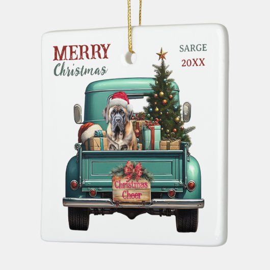 Bullmastiff Hond Retro Truck Kerstmis Keramisch Ornament (Links)