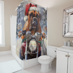 Bullmastiff Hond Rijden Motorfiets Kerstmis Douchegordijn