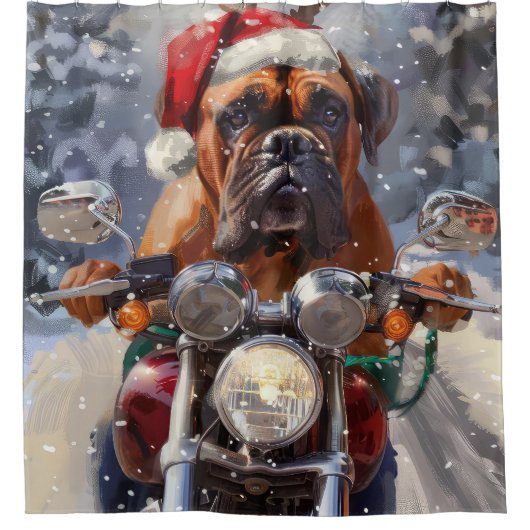 Bullmastiff Hond Rijden Motorfiets Kerstmis Douchegordijn (Voorkant)