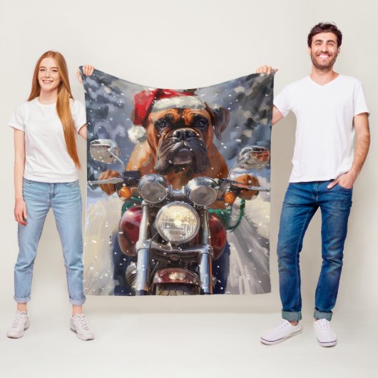 Bullmastiff Hond Rijden Motorfiets Kerstmis Fleece Deken (In situ)