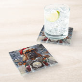 Bullmastiff Hond Rijden Motorfiets Kerstmis Glazen Onderzetter (Schuin)