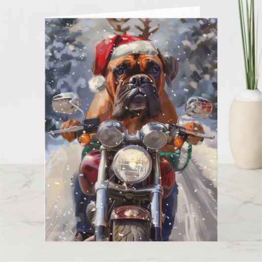 Bullmastiff Hond Rijden Motorfiets Kerstmis Kaart (Voorkant)