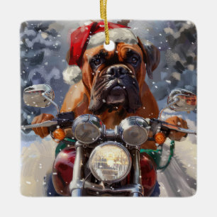 Bullmastiff Hond Rijden Motorfiets Kerstmis Keramisch Ornament