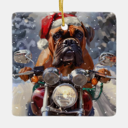 Bullmastiff Hond Rijden Motorfiets Kerstmis Keramisch Ornament (Voorkant)