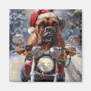 Bullmastiff Hond Rijden Motorfiets Kerstmis Magneet