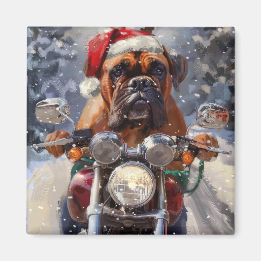 Bullmastiff Hond Rijden Motorfiets Kerstmis Magneet (Voorkant)