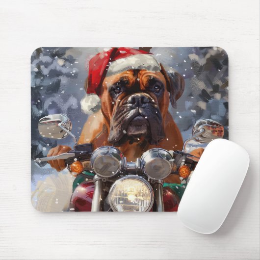 Bullmastiff Hond Rijden Motorfiets Kerstmis Muismat (Met muis)