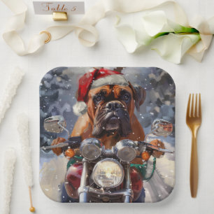 Bullmastiff Hond Rijden Motorfiets Kerstmis Papieren Bordje