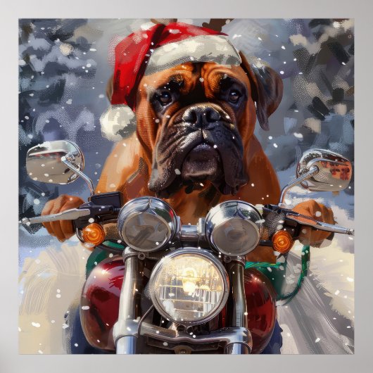 Bullmastiff Hond Rijden Motorfiets Kerstmis Poster (Voorkant)