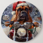 Bullmastiff Hond Rijden Motorfiets Kerstmis Ronde Button 6,0 Cm (Voorkant)