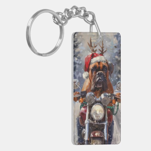 Bullmastiff Hond Rijden Motorfiets Kerstmis Sleutelhanger (Voorkant Links)