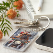 Bullmastiff Hond Rijden Motorfiets Kerstmis Sleutelhanger (Voorkant Rechts)