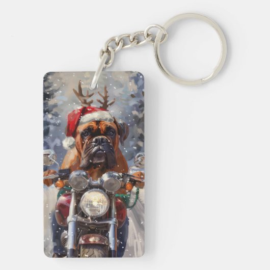 Bullmastiff Hond Rijden Motorfiets Kerstmis Sleutelhanger (achterkant)