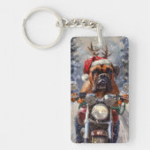 Bullmastiff Hond Rijden Motorfiets Kerstmis Sleutelhanger (Voorkant)