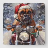 Bullmastiff Hond Rijden Motorfiets Kerstmis Vierkante Klok (Voorkant)
