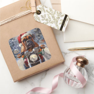 Bullmastiff Hond Rijden Motorfiets Kerstmis Vierkante Sticker