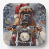 Bullmastiff-hond rijdt op motorfiets met Kerstmis  Papieren Bordje (Voorkant)