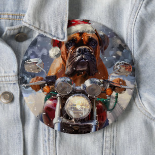 Bullmastiff-hond rijdt op motorfiets met Kerstmis Ronde Button 6,0 Cm