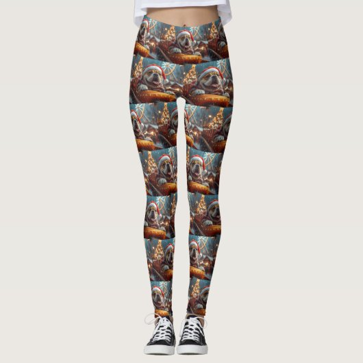 Bullmastiff Hond Roller Coaster Kerstmis  Leggings (Voorkant)