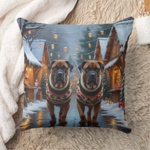 Bullmastiff Honden Kerst Sneeuw Vakantie Kussen
