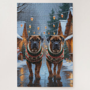 Bullmastiff Honden Kerst Sneeuw Vakantie Legpuzzel