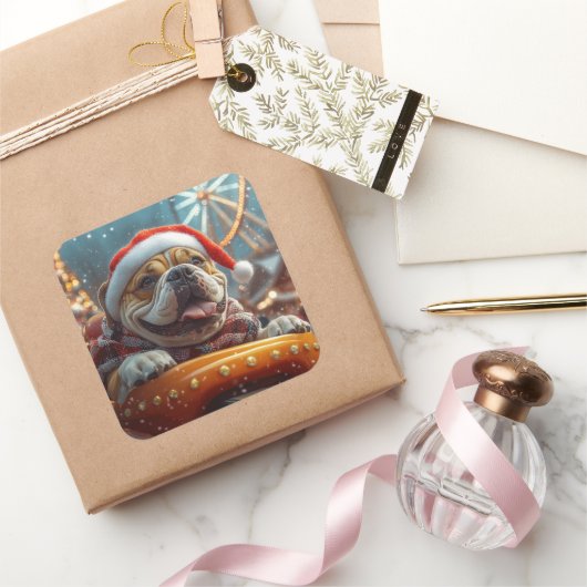 Bullmastiff Hondenroller Onderzetter Kerst Vierkante Sticker (Geschenken)