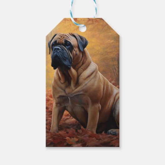 Bullmastiff in herfstbladeren Herfst Inspire Cadeaulabel (Voorkant)