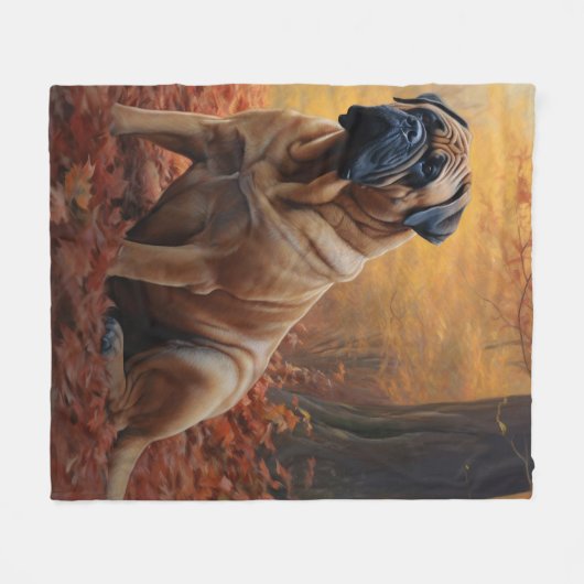 Bullmastiff in herfstbladeren Herfst Inspire Fleece Deken (Voorkant (Horizontaal))