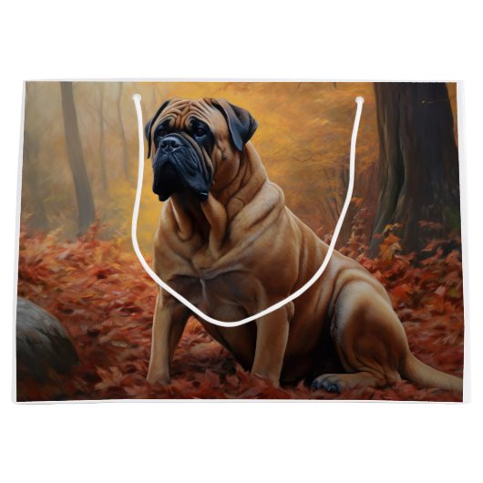 Bullmastiff in herfstbladeren Herfst Inspire Groot Cadeauzakje (Voorkant)
