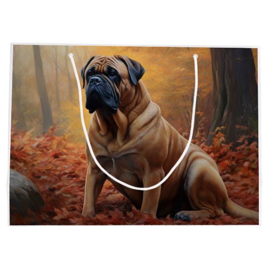 Bullmastiff in herfstbladeren Herfst Inspire Groot Cadeauzakje (Achterkant)