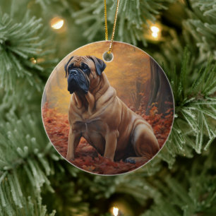Bullmastiff in herfstbladeren Herfst Inspire Keramisch Ornament