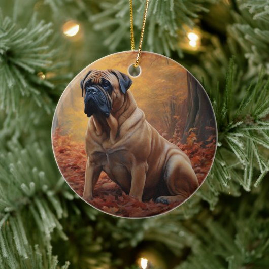 Bullmastiff in herfstbladeren Herfst Inspire Keramisch Ornament (Boom)