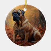 Bullmastiff in herfstbladeren Herfst Inspire Keramisch Ornament (Voorkant)