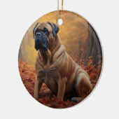 Bullmastiff in herfstbladeren Herfst Inspire Keramisch Ornament (Links)